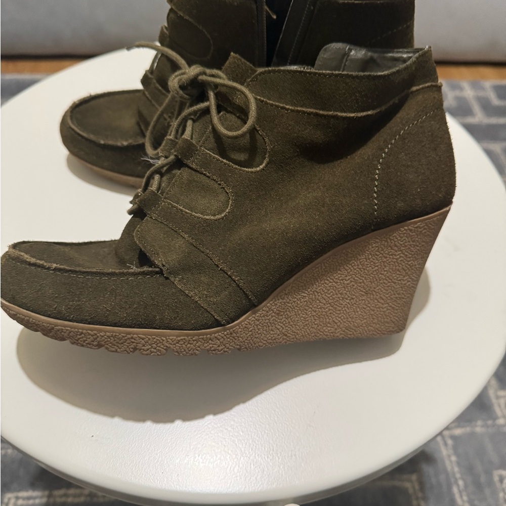 MIA Dark Olive Suede Wedge Shoes